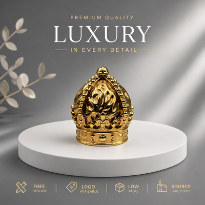 Mua Premium Royal Embossed Floral Beaded Crown Mirror Gold Zinc Alloy Perfume Cap Solid Heavy Zamac Metal Lid Đối với nhà thiết kế hoa hồng sang trọng Bao bì nước hoa từ tính sản xuất trực tuyến