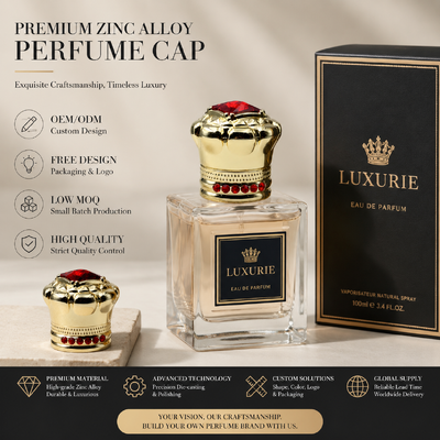 Mua Nắp chai nước hoa hình vương miện sang trọng bằng hợp kim kẽm đính đá rhinestone đỏ Logo tùy chỉnh mạ vàng nắp chai nước hoa Zamac kim loại OEM nắp chai nước hoa cao cấp có từ tính sản xuất trực tuyến