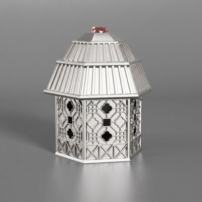 mua Nắp chai nước hoa Zamac phong cách Luxury Pavilion, hình lục giác, chạm khắc hoa văn rỗng, đính đá hồng, miệng FEA15, hợp kim kẽm, mạ vàng nhạt, logo tùy chỉnh, nhà máy sản xuất trực tiếp sản xuất trực tuyến