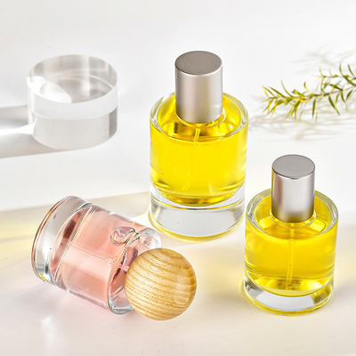 Nước hoa Chai thủy tinh 30ml Xi lanh lưỡi lê 50ml Nước hoa trong suốt Gói phụ Chai xịt mỹ phẩm có nắp gỗ