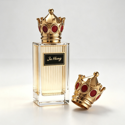 Magnetic Crown Shape Zamac Perfume Cap với đá nhôm đỏ nhúng và thiết kế tùy chỉnh