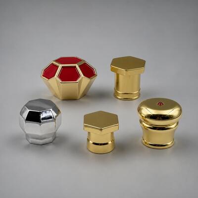 Nắp chai nước hoa hợp kim kẽm hình lục giác khía cạnh trang trí đá men mạ vàng bạc chấp nhận logo tùy chỉnh