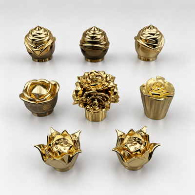 Luxury Gold Plated 3D Floral Zamac Perfume Cap, Rose Lotus Flower Sculpture Metal Perfume Closure Logo tùy chỉnh cho phụ nữ chai nước hoa sang trọng