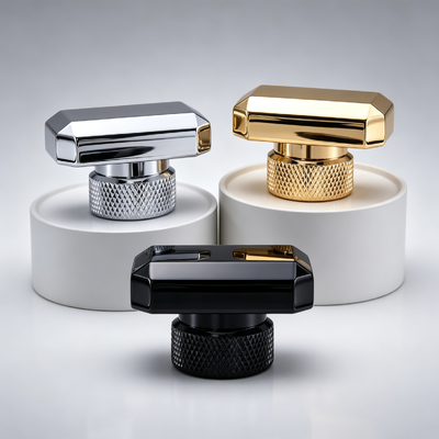 Luxury Horizontal Octagonal Zinc Alloy Perfume Cap Bevel-Cut Facets Knurled Texture Base Zamac Perfume Bottle Lid Multi-Color Mirror Electroplating Logo tùy chỉnh OEM ODM