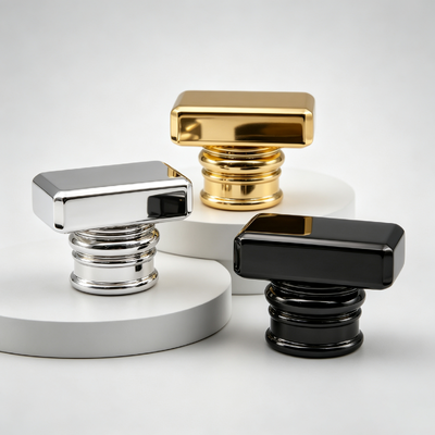Luxury Horizontal Elongated Rectangular Zinc Alloy Perfume Cap Multi-Tiered Ribbed Cylindrical Base Zamac Perfume Bottle Lid Multi-Color Mirror Electroplating Custom Logo OEM ODM